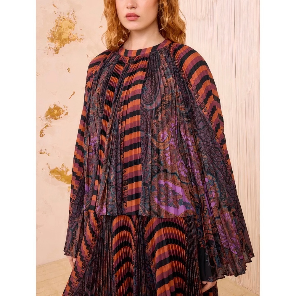 NWT Ulla Johnson Long-Sleeve Pleated Ella Paisley Blouse